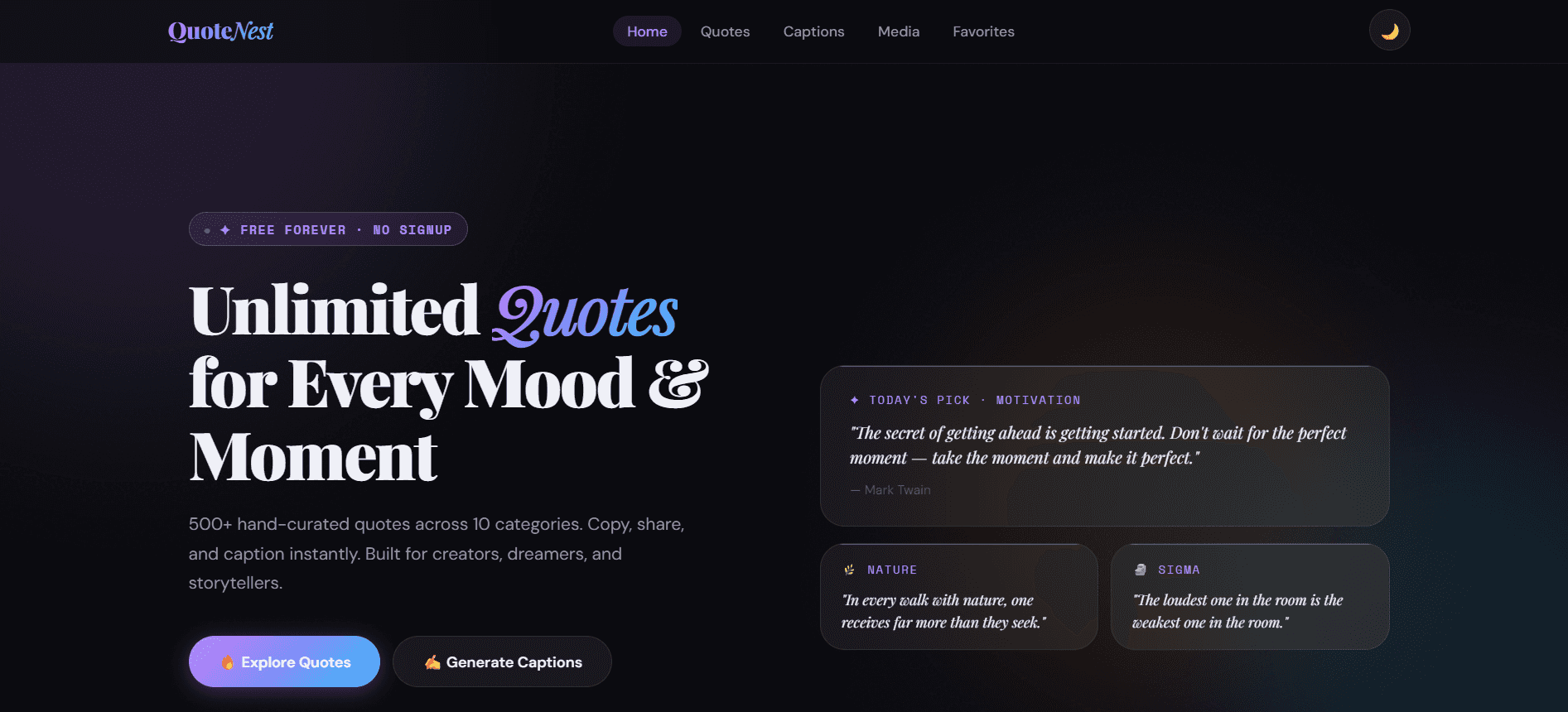 QUOTE NEST — WEBSITE project by Praveer Tarudkar