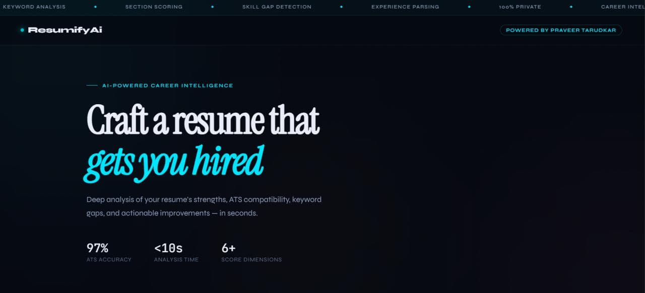 RESUMIFY — WEB APP project by Praveer Tarudkar